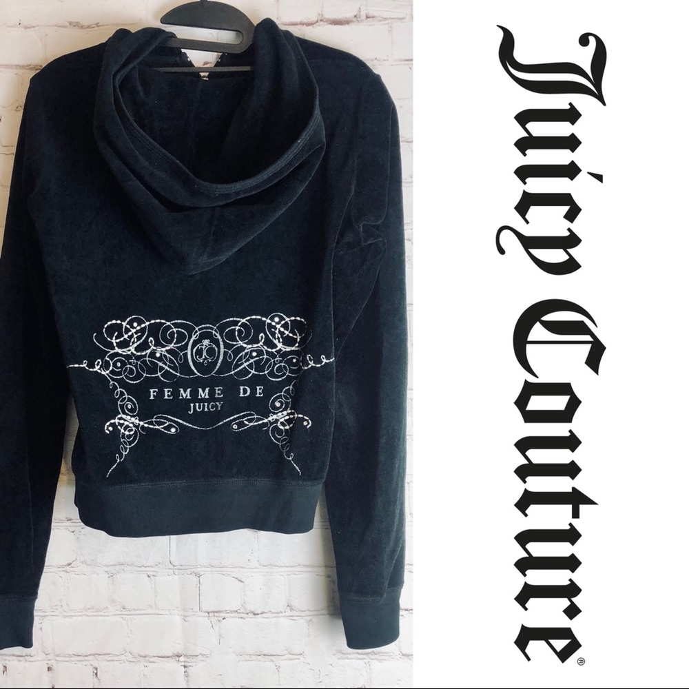 JUICY COUTURE "FEMME DE JUICY" BLACK HOODIE TRACK JACKET SIZE LARGE